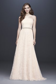 Allover Embroidered Lace Y-Neck Wedding Dress WG3928