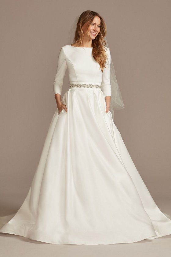 Low Back Mid-Sleeve Crepe and Satin Wedding Dress DB Studio WG4005DB
