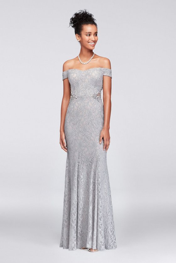 Lace Off-The-Shoulder Gown with Beaded Sides 3622HN7B [3622HN7B]