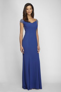 Off-the-Shoulder Trumpet Gown With Beaded Straps 160116