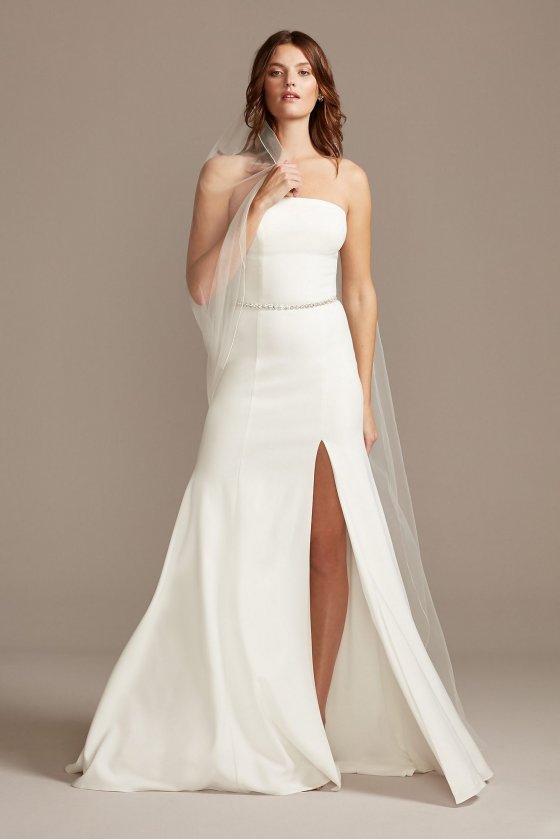 Strapless Crepe Button Back Wedding Dress Collection WG3995 [WG3995]