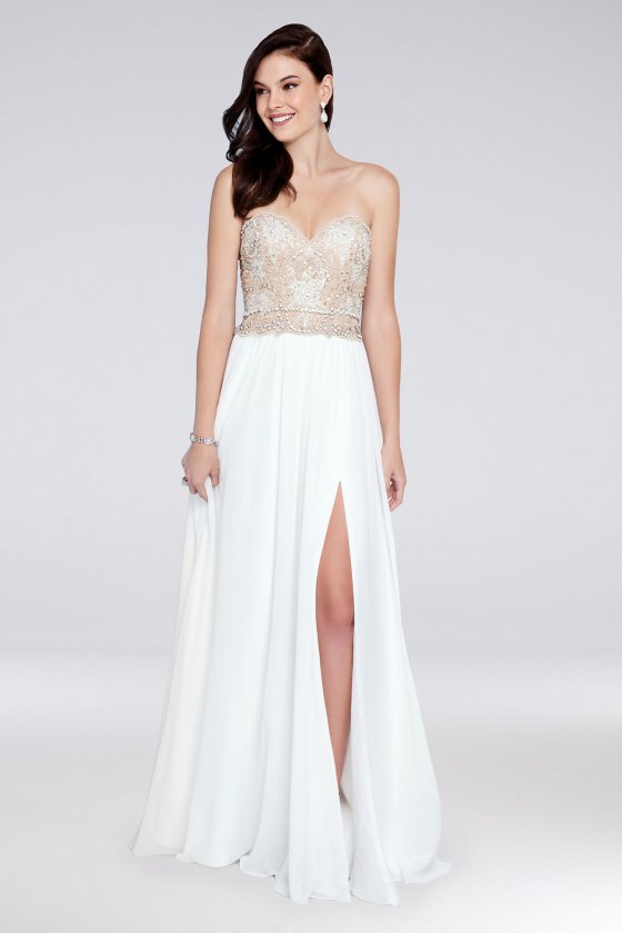 Strapless A-Line Chiffon Dress with Beaded Bodice 1811P5214 [1811P5214]