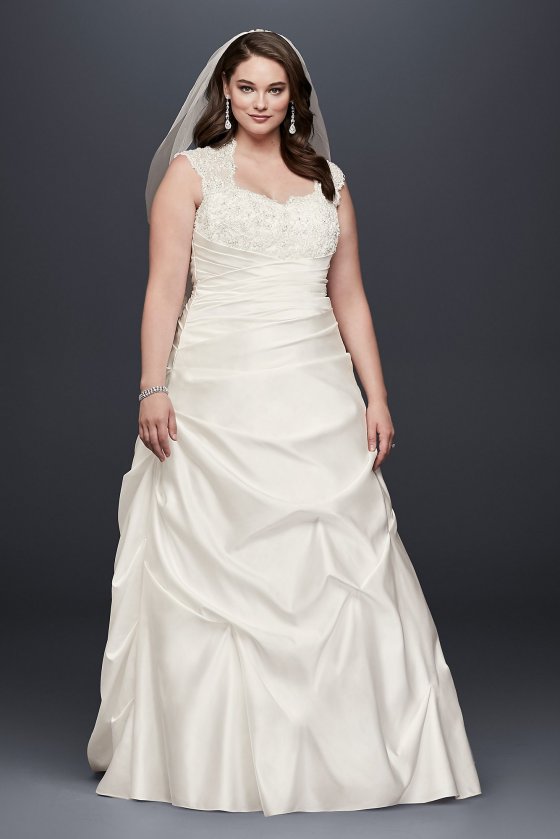 Cap Sleeve Satin A-line Plus Size Wedding Dress Collection 9T3090 [9T3090]