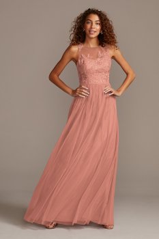 Extra Long Tank Long Embroidered Tulle Bridesmaid Dress Style 4XLF20122