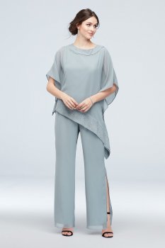 Georgette Pantsuit with Asymmetric Popover Blouse 26652