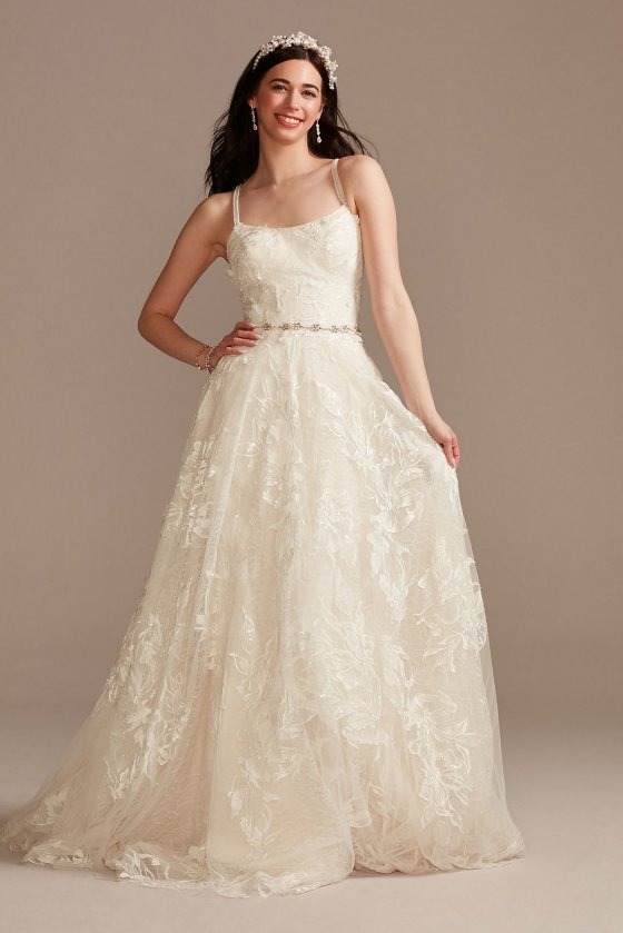 Lace V-Back Spaghetti Strap Petite Wedding Dress Melissa Sweet 7MS251248