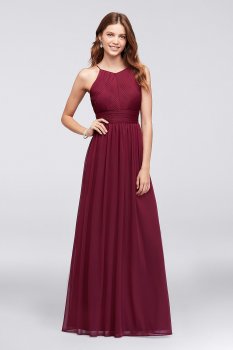 Micro-pleated Long A-line Mesh Bridesmaid Dress Style 644595I