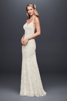 Soft Lace Sheath Wedding Dress with Low Back NTWG3827