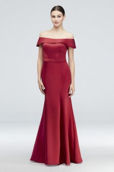 Off-the-Shoulder Satin Gown with Tulle Flounce Truly Zac Posen ZP281822
