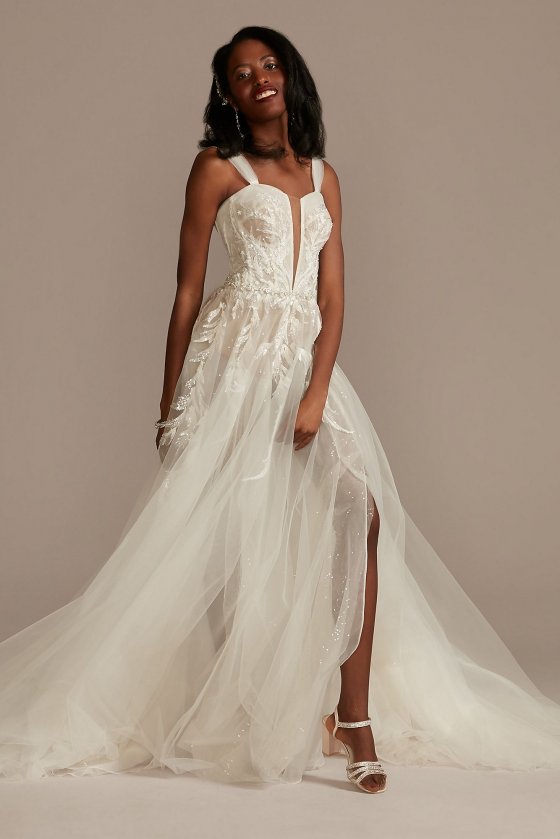 Tulle Bodysuit Petite Wedding Dress with Straps Galina Signature 7MBSWG898