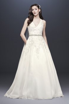 Illusion Back Organza Halter Petite Wedding Dress 7WG3936