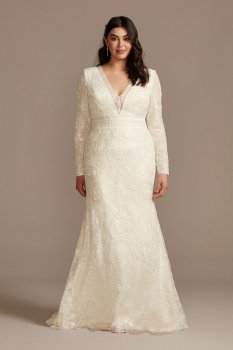 Sequined Plus Size Wedding Dress with Scallop Hem 8MS251236