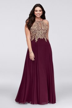 Metallic Corded Lace and Chiffon A-Line Gown 1183DXW