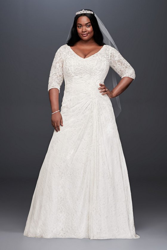 Draped Lace A-Line Plus Size Wedding Dress Collection 9WG3896 [9WG3896]