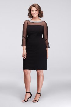 Plus Size Beaded Collar Short Sheath Dress with 3/4 Bella Sleeves 460146