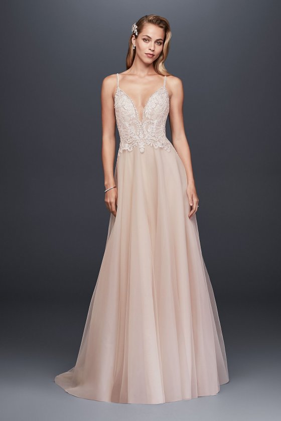 Sheer Beaded Bodice Organza A-Line Wedding Dress SWG784 [SWG784]