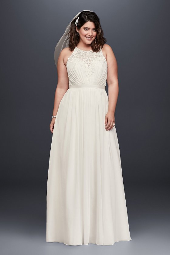 Beaded Chiffon Halter Plus Size Wedding Dress Collection 9WG3895 [9WG3895]