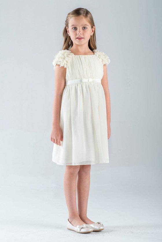 Petal-Sleeve Chiffon A-Line Flower Girl Dress 670UA