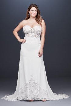 Sheer Beaded Bodice Lace Plus Size Wedding Dress 9SV830
