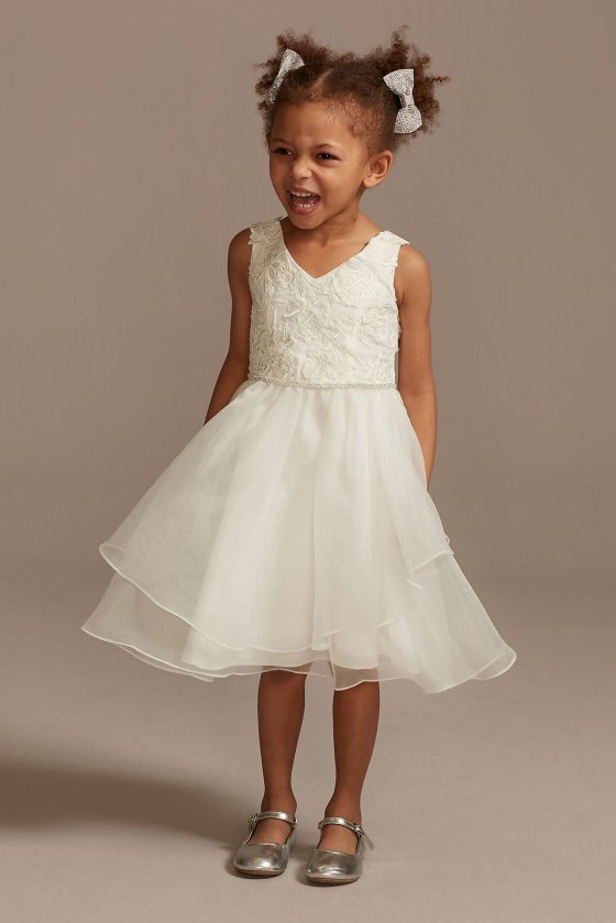 Lace Applique Flower Girl Dress with Tiered Skirt WG1414