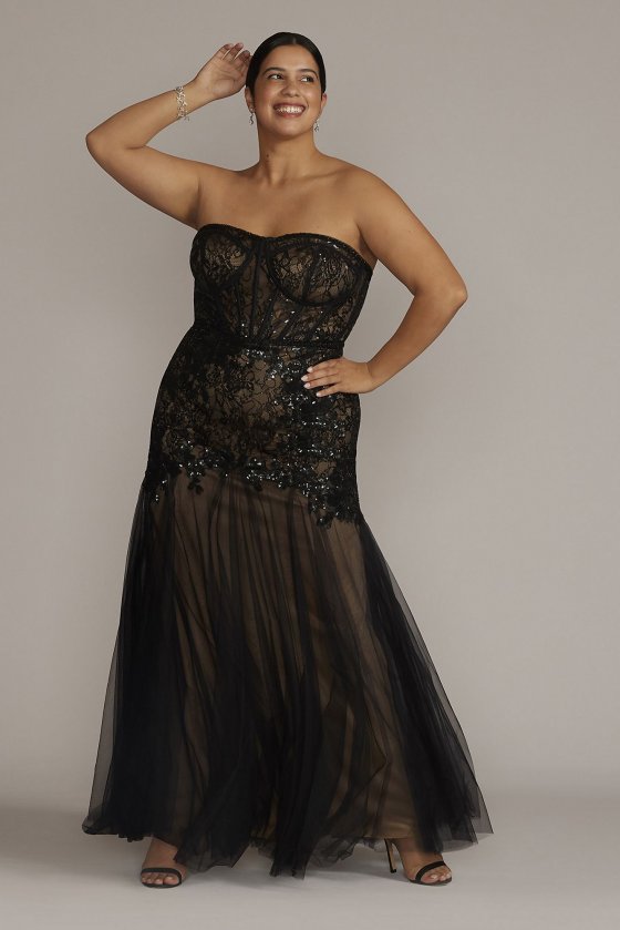 Plus Size Strapless Corset Gown with Trumpet Skirt Galina Signature WBM3095W