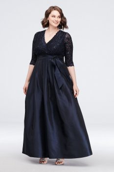 Lace Surplice Bodice Taffeta Plus Size Ball Gown JHDW5750