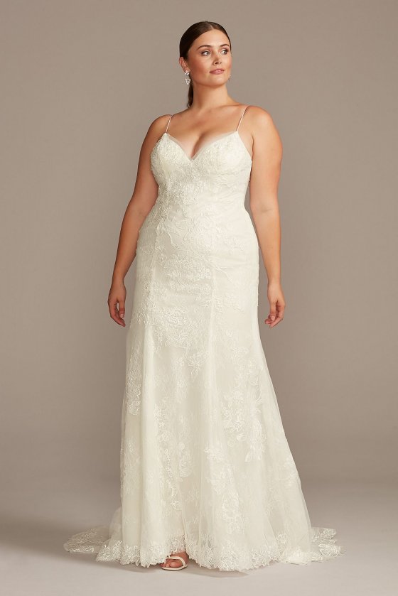 New Style Plus Size Floral Applique Spaghetti Mermaid Wedding Dress 9WG3981 [9WG3981]