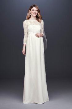 3/4 Sleeve Crepe Sheath Maternity Wedding Dress Collection WG3921
