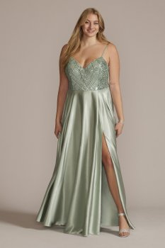 Plus Size Satin Prom Dress with Beaded Bodice Jules and Cleo D24NY22004W