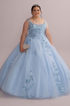 Metallic Floral Plus Size Tulle Quince Ball Gown Fifteen Roses 8FR2114