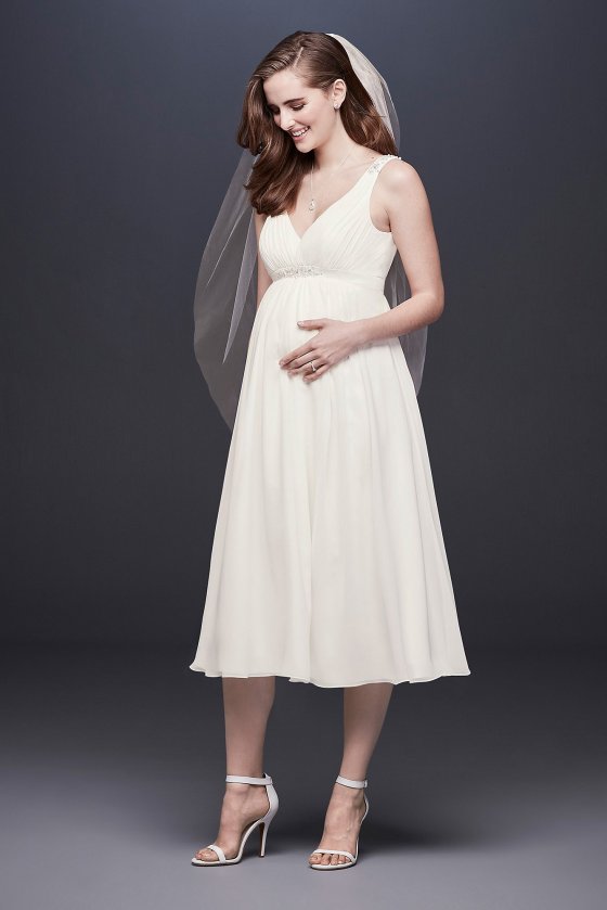 Tea-Length Chiffon V-Neck Maternity Wedding Dress Collection WG3922 [WG3922]