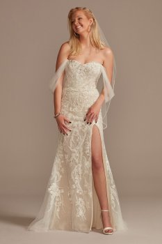 Removable Sleeves Tall Bodysuit Wedding Dress Galina Signature 4XLMBSWG881