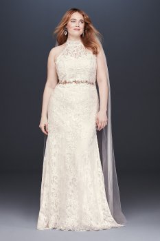 High Neck Long Lace Halter Plus Size 8MS251192 Wedding Gown