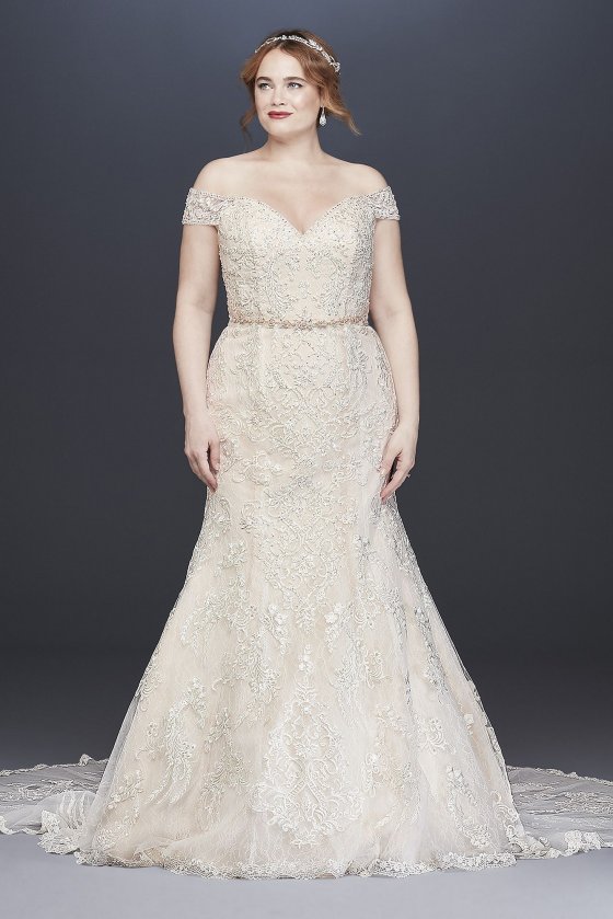 Plus Size Beaded Lace Mermaid Wedding Dress 4XL8XTCWG808 [4XL8XTCWG808]