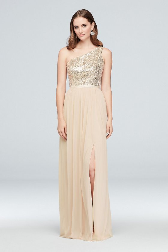 Sequin and Mesh One-Shoulder Bridesmaid Dress F17063S [F17063S]