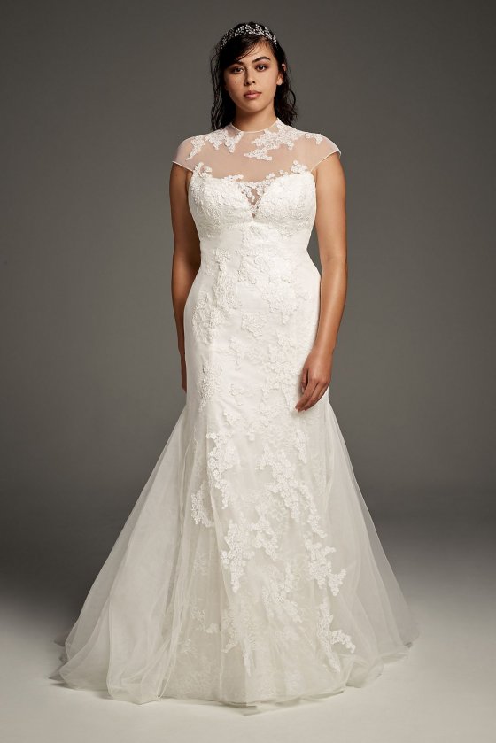 Plus Size Long Trumpt High Neck Lace Wedding Dress Style 8VW351427