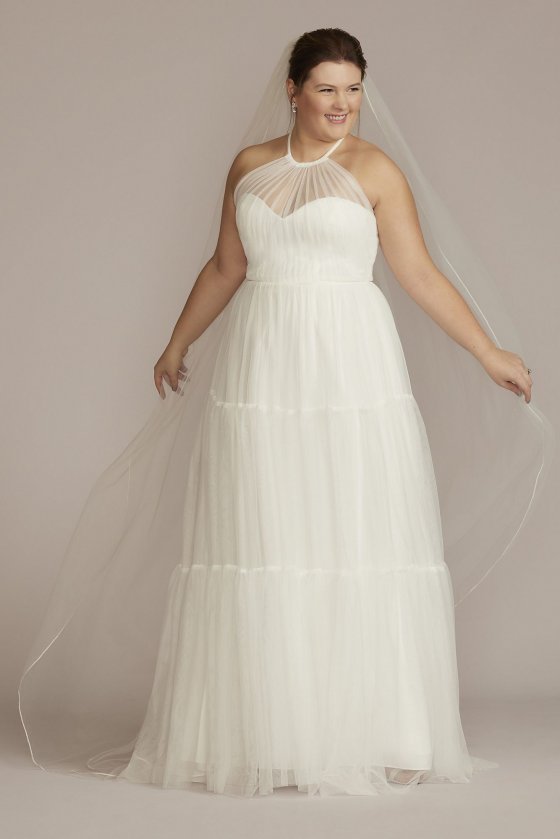 Halter Plus Size Wedding Gown with Tiered Skirt DB Studio 9WG4050