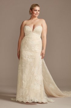 Lace Removable Bow Train Plus Size Wedding Dress 8CWG880