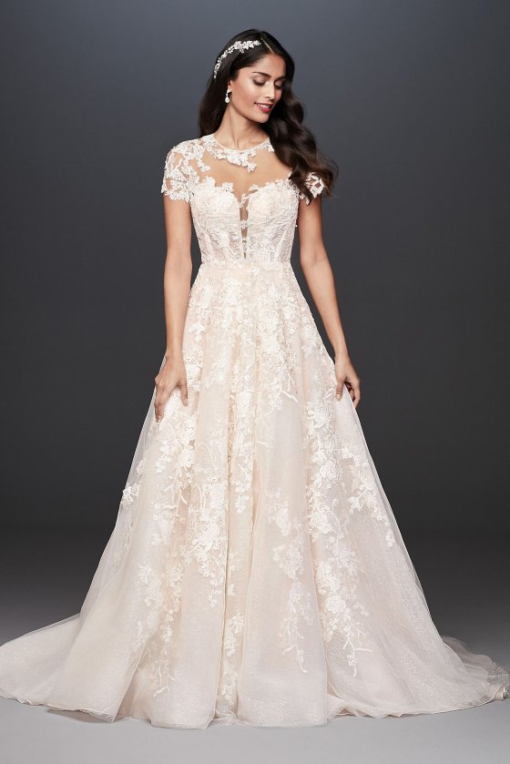 Lace Illusion Cap Sleeve Ball Gown Wedding Dress CWG833 [CWG833]