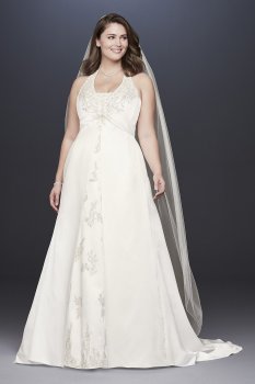 Embroidered Lace Satin Plus Size Wedding Dress 9OP1356