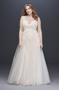 Embroidered Floral Tulle Plus Size Wedding Dress 8MS251197