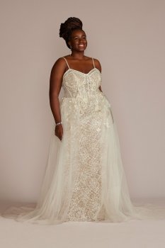 Lace Sheath Plus Size Wedding Gown with Overskirt Galina Signature 9SWG916