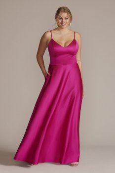 Plus Size Satin Spaghetti Strap A-Line Prom Dress Jules and Cleo D24NY22005W