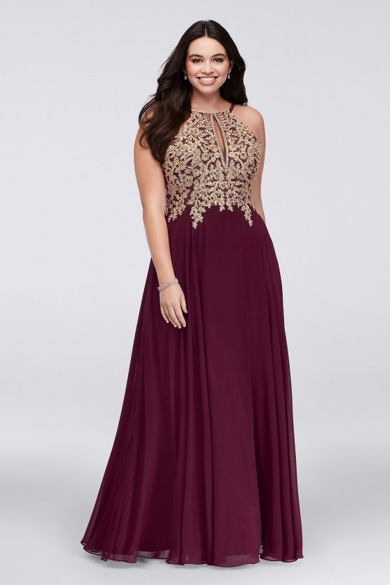 Metallic Corded Lace and Chiffon A-Line Gown 1183DXW [1183DXW]