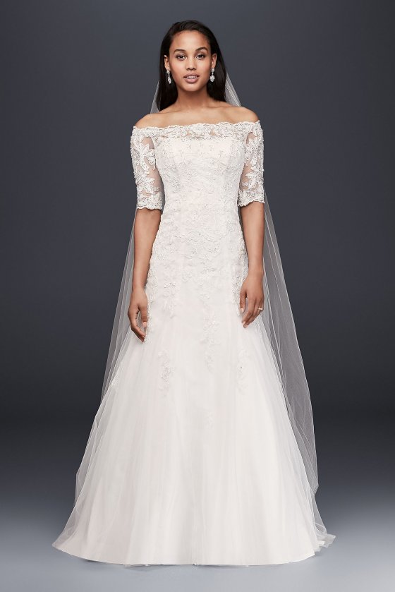 Off the Shoulder 3/4 Sleeve Wedding Dress Jewel WG3734 [WG3734]