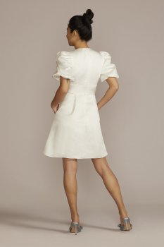 Short Satin Puff Sleeve Dress with Empire Waist DB Studio SDWG1089