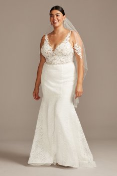 Plus Size Long Mermaid Lace Mermaid Wedding Dress with V Neck Style 8MS251211