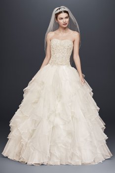 Lace and Organza Ruffled Skirt Wedding Dress NTCWG568
