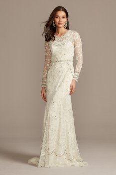 Illusion Long Sleeve Beaded Overlay Wedding Dress Melissa Sweet MS251222