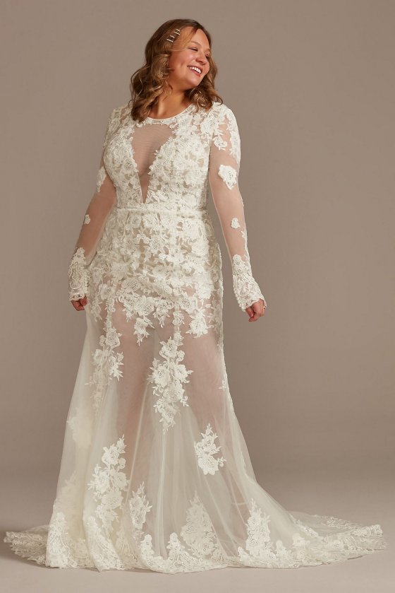 Long Slv Sequin Bodysuit Plus Tall Wedding Dress Galina Signature 4XL9SLMBSWG843